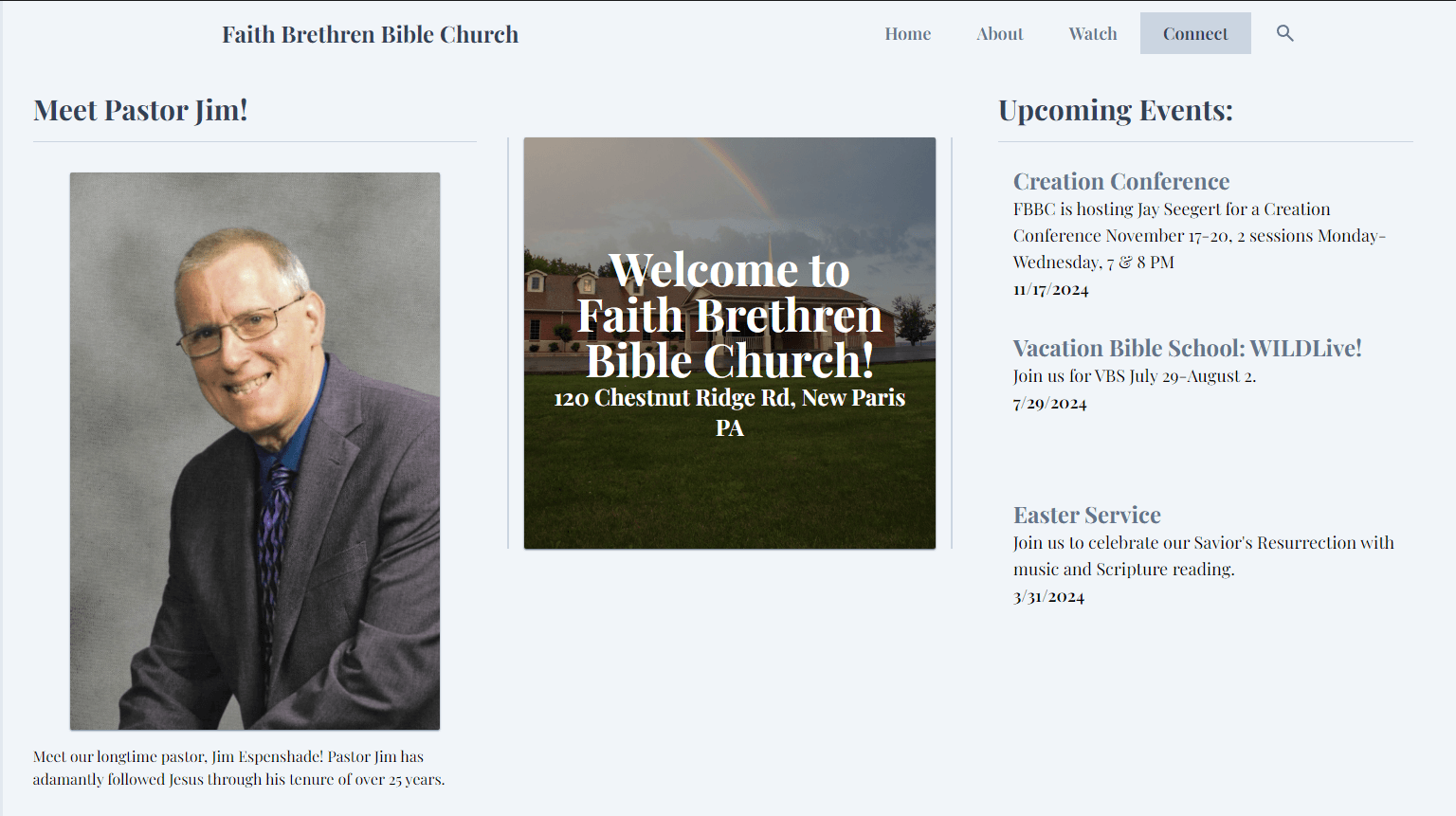 Hero of the landing page in the Faith Brethren Bible Church website.