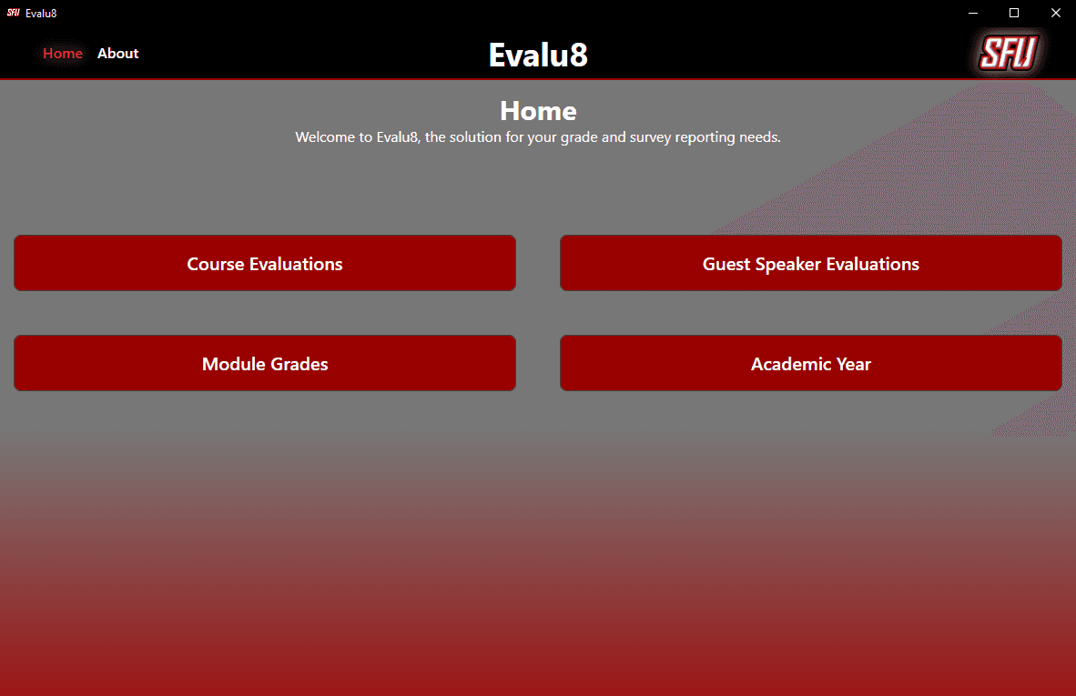 Evalu8 application homepage
